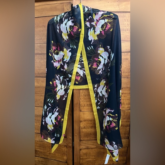 Like New Navy Scarf with Floral Print & Yellow Border—Joules Wensley 27.5” x 80” - Picture 10 of 17